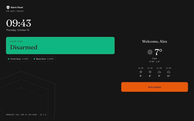 Tap Arm, the exit delay counts down, the panel arms